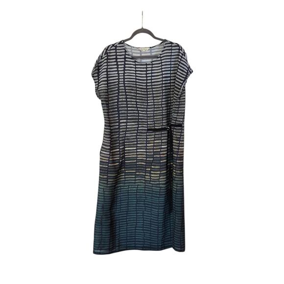 Buykud Abstract Print Dark Neutral Side Strap Modern Midi Shift Dress Medium - Picture 2 of 15